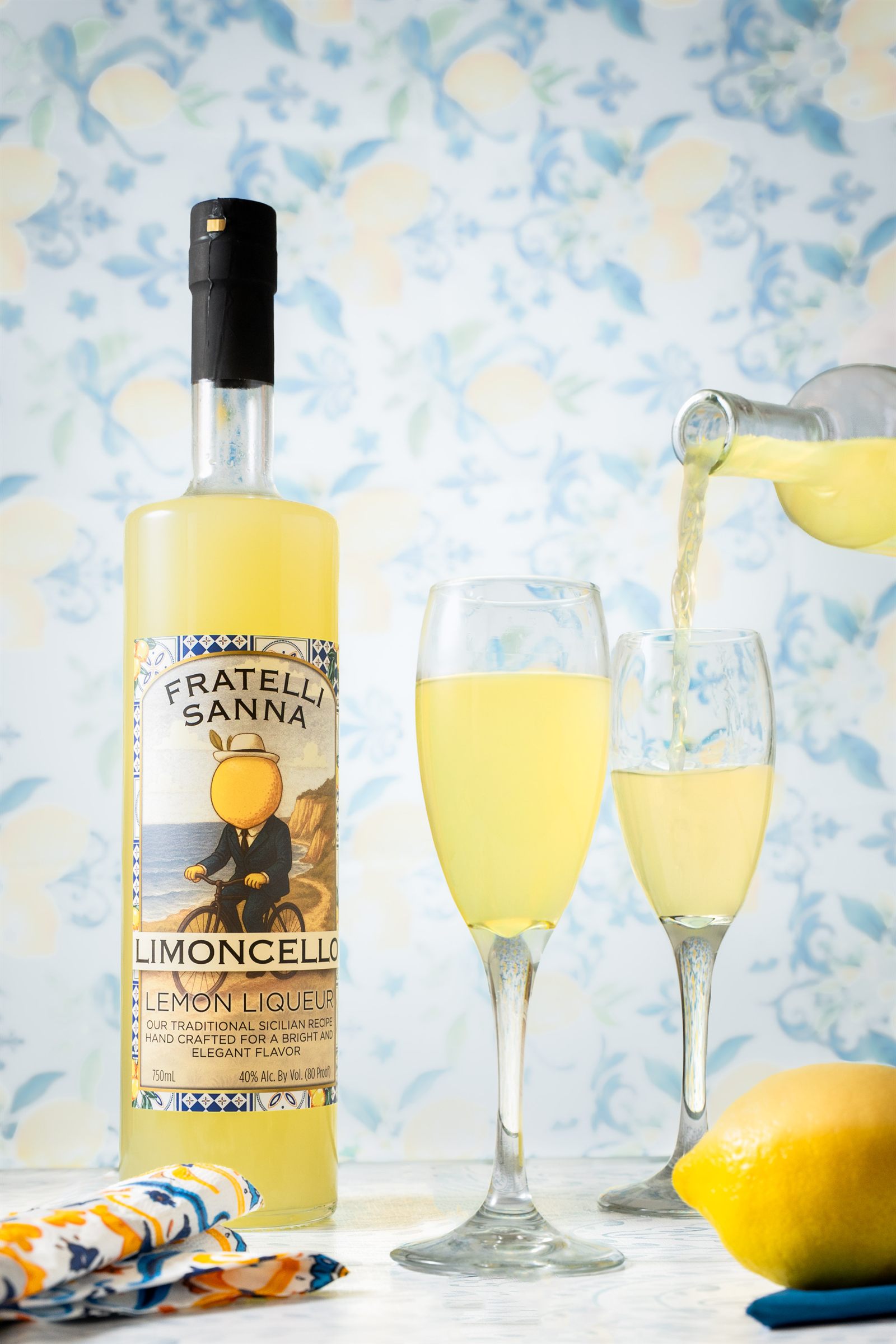 Fratelli Sanna Limoncello being poured into two chilled glasses