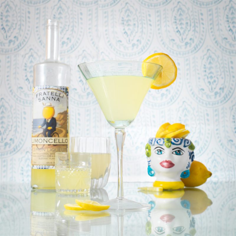 A lemon martini made with Fratelli Sanna Limoncello